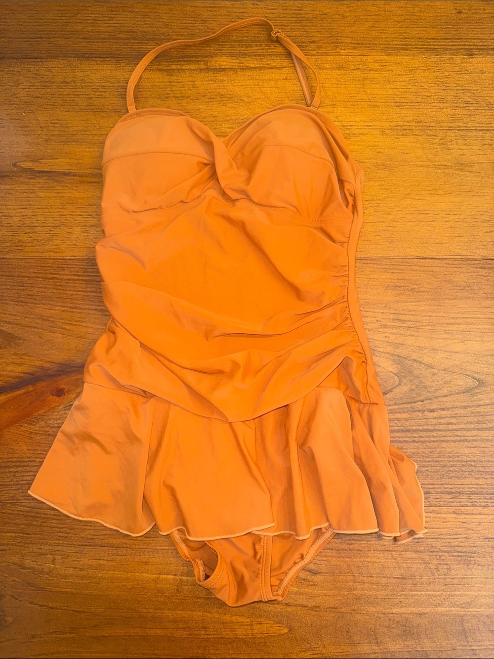 Burnt Orange One-Piece Swimsuit with Ruffle Skirt